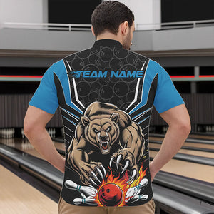 Black And Blue Custom Bear Bowling Jerseys, Bear Bowling Team Quarter-Zip Shirts For Men IPHW8833