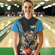 Load image into Gallery viewer, Black And Blue Custom Bear Bowling Jerseys, Bear Bowling Team Quarter-Zip Shirts For Women IPHW8833