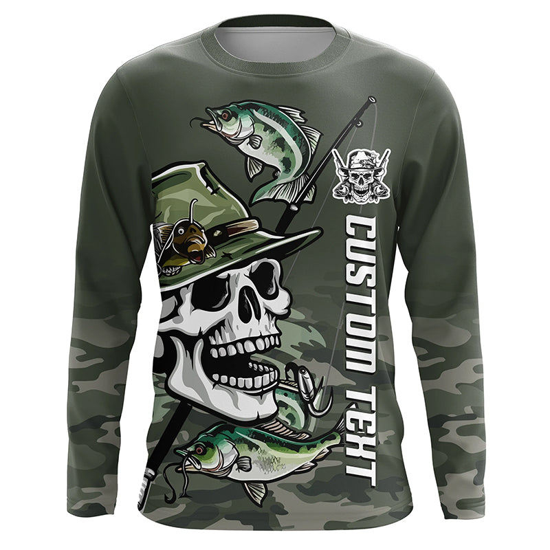 Skull Fisherman Custom Long Sleeve Tournament Fishing Shirts, Skull Performance Fishing Jerseys IPHW6344