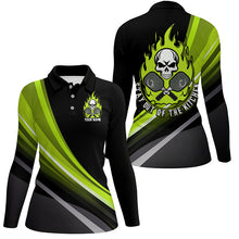 Load image into Gallery viewer, Custom Skull Women&#39;s Pickleball Polo Shirts &quot;Stay Out Of The Kitchen&quot; Pickleball | Green IPHW6906