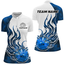 Load image into Gallery viewer, Custom Blue Flame Bowling Shirts For Women, Galaxy Bowling Team Shirts Bowling Uniform IPHW7087