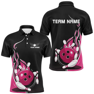 Custom Pink Flame Bowling Shirts For Men, Team Bowling Uniform Outfit Bowling IPHW7383