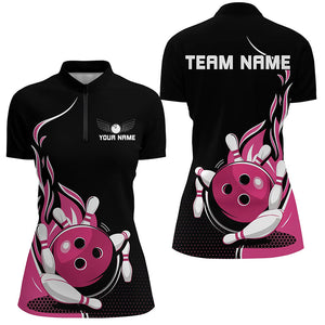 Custom Pink Flame Bowling Shirts For Women, Team Bowling Uniform Outfit Bowling IPHW7383