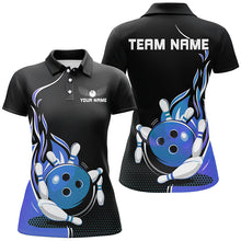 Load image into Gallery viewer, Custom Blue Flame Bowling Shirts For Women, Team Bowling Uniform Outfit Bowling IPHW7384