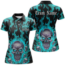 Load image into Gallery viewer, Custom Blue Flame Skull Bowling Shirts For Women, Halloween Bowling Team Outfits Uniform IPHW7387