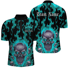 Load image into Gallery viewer, Custom Blue Flame Skull Bowling Shirts For Men, Halloween Bowling Team Outfits Uniform IPHW7387