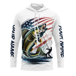 Personalized American Flag Walleye Long Sleeve Fishing Shirts, Patriotic Walleye Fishing Jerseys IPHW6046