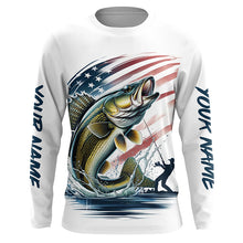 Load image into Gallery viewer, Personalized American Flag Walleye Long Sleeve Fishing Shirts, Patriotic Walleye Fishing Jerseys IPHW6046