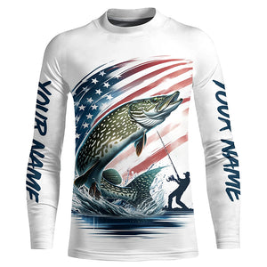 Personalized American Flag Pike Long Sleeve Fishing Shirts, Patriotic Pike Fishing Jerseys IPHW6047