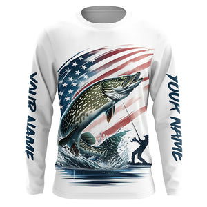 Personalized American Flag Pike Long Sleeve Fishing Shirts, Patriotic Pike Fishing Jerseys IPHW6047