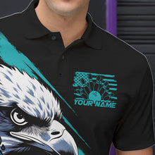 Load image into Gallery viewer, Black And Blue American Flag Eagle Custom Patriotic Flame Bowling Team Men Polo Shirts IPHW8849