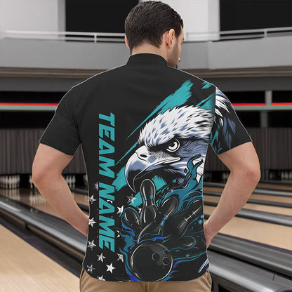Black And Blue American Flag Eagle Custom Patriotic Flame Bowling Team Men Quarter-Zip Shirts IPHW8849