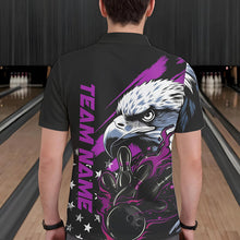 Load image into Gallery viewer, Black And Purple American Flag Eagle Custom Patriotic Flame Bowling Team Men Polo Shirts IPHW8850