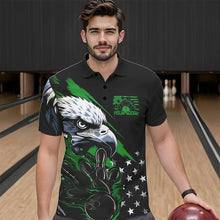 Load image into Gallery viewer, Black And Green American Flag Eagle Custom Patriotic Flame Bowling Team Men Polo Shirts IPHW8851