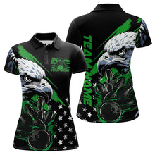 Load image into Gallery viewer, Black And Green American Flag Eagle Custom Patriotic Flame Bowling Team Women Polo Shirts IPHW8851