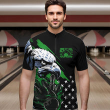 Load image into Gallery viewer, Black And Green American Flag Eagle Custom Patriotic Flame Bowling Team Men Quarter-Zip Shirts IPHW8851