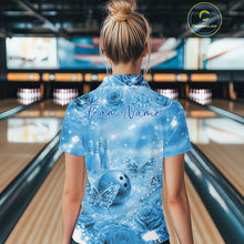 Load image into Gallery viewer, Custom Elegant Blue Roses And Butterfly Women Bowling Quarter-Zip Shirts, Ladies Outfit IPHW10935
