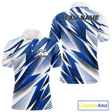 Load image into Gallery viewer, Blue and white sports jersey with geometric pattern and 'Chiptee Amz' branding.