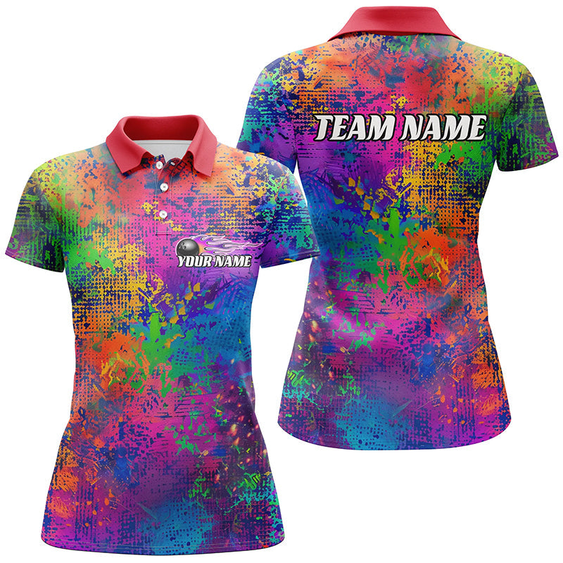 Custom Colorful Bowling Polo Shirts For Women, Pride Colors Ladies Bowling Shirts Outfit IPHW6788