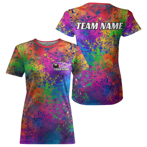 Custom Rainbow Colorful Bowling T-Shirts For Women, Bowling Team IPHW6788