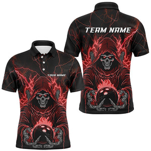 Black And Red Lightning Custom Skull Bowling Shirts For Men, Halloween Bowling Shirts IPHW7090