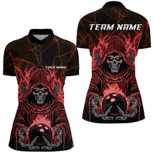 Load image into Gallery viewer, Black And Red Lightning Custom Skull Bowling Shirts For Women, Halloween Bowling Shirts IPHW7090