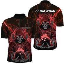 Load image into Gallery viewer, Black And Red Lightning Custom Skull Bowling Shirts For Men, Halloween Bowling Shirts IPHW7090