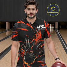 Load image into Gallery viewer, Black And Orange Custom Flame Bowling Shirts For Men, Bowling Team Shirt Bowling Uniform Outfit IPHW7400