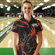 Load image into Gallery viewer, Black And Orange Custom Flame Ladies Bowling Shirts, Bowling Team Shirt Bowling Uniform IPHW7400