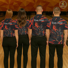 Load image into Gallery viewer, Black And Orange Custom Flame Bowling Shirts For Men, Bowling Team Shirt Bowling Uniform Outfit IPHW7400