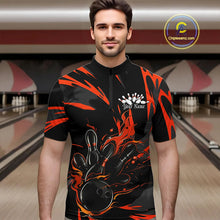 Load image into Gallery viewer, Black And Orange Custom Flame Bowling Shirts For Men, Bowling Team Shirt Bowling Uniform Outfit IPHW7400
