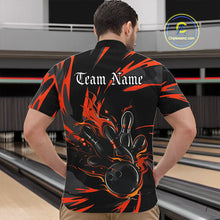 Load image into Gallery viewer, Black And Orange Custom Flame Bowling Shirts For Men, Bowling Team Shirt Bowling Uniform Outfit IPHW7400