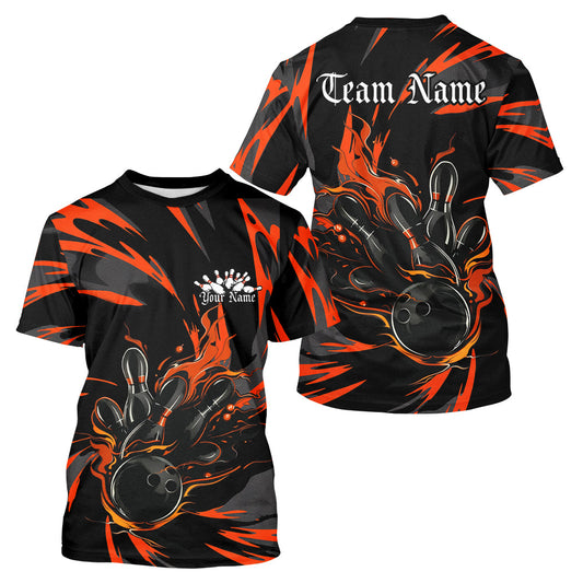 Black And Orange Custom Flame Bowling For Men, Bowling Team Bowling Uniform Outfit IPHW7400
