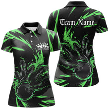 Load image into Gallery viewer, Black And Green Custom Flame Ladies Bowling Shirts, Bowling Team Shirt Bowling Uniform IPHW7402