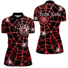 Load image into Gallery viewer, Black And Red Spider Net Custom Halloween Ladies Bowling Shirts, Halloween Bowlers Outfits IPHW7408