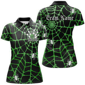 Black And Green Spider Net Custom Halloween Ladies Bowling Shirts, Halloween Bowler Outfit IPHW7410