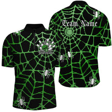 Load image into Gallery viewer, Black And Green Spider Net Custom Halloween Bowling Shirts For Men, Halloween Bowlers Outfits IPHW7410