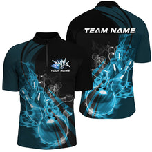 Load image into Gallery viewer, Black And Blue Custom Flame Bowling Team Shirts For Men, Bowling Polo Bowling League Shirts IPHW7418