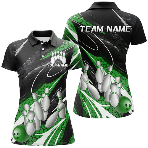 Black And Green Custom Ladies Bowling Shirts, Bowling Tournament Bowling League Shirt IPHW7701