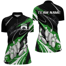 Load image into Gallery viewer, Black And Green Custom Ladies Bowling Shirts, Bowling Tournament Bowling League Shirt IPHW7701