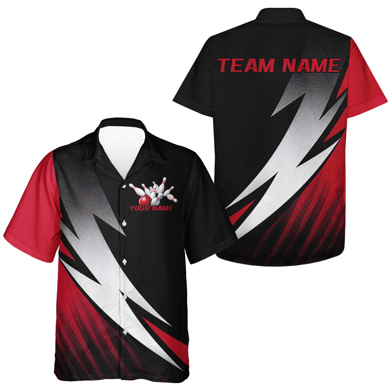 Black And Red Custom Bowling Jerseys, Bowling Hawaiian Team Shirts For Men Tournament Outfits IPHW7706