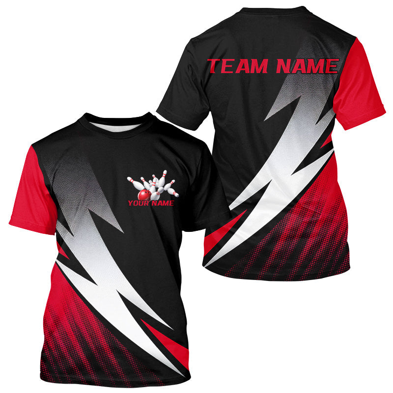 Black And Red Custom Bowling Jerseys, Bowling T-Shirts Team For Men Tournament Outfits IPHW7706