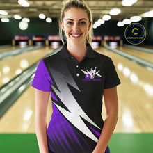 Load image into Gallery viewer, Black And Purple Custom Bowling Jerseys, Bowling Team Shirts For Women Bowling Outfits IPHW7707
