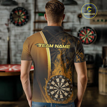 Load image into Gallery viewer, Custom Black And Gold Flame Dartboard Dart Team Men Polo Shirt, Fire Dart Jersey IPHW9991