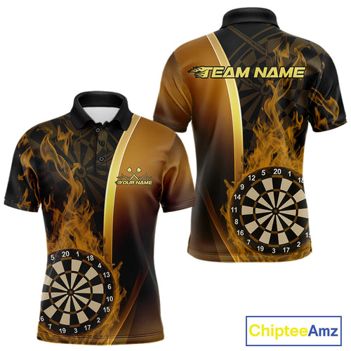 Custom Black And Gold Flame Dartboard Dart Team Men Polo Shirt, Fire Dart Jersey IPHW9991