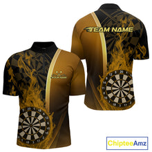 Load image into Gallery viewer, Custom Black And Gold Flame Dartboard Dart Team Men Quarter-Zip Shirt, Fire Dart Jersey IPHW9991