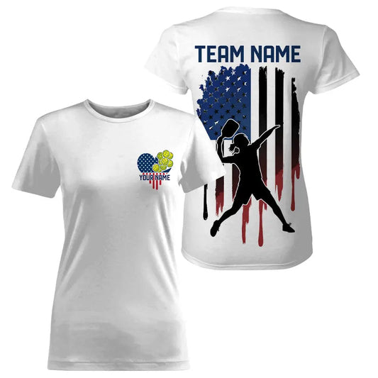 Custom American Flag Patriotic Pickleball T-Shirts For Women, Love US Pickleball League Shirt IPHW8129