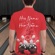 Load image into Gallery viewer, Custom Valentine Day Bowling Red Polo Shirts For Men, Romance Bowling Couple Outfits IPHW8352