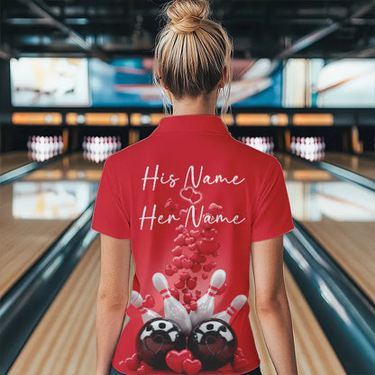 Custom Valentine Day Bowling Red Quarter-Zip Shirts For Women, Bowling Couple Outfits IPHW8352