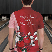 Load image into Gallery viewer, Bowling And Red Roses Custom Valentine Bowling Polo Shirts For Men Bowling Couple Outfits IPHW8354